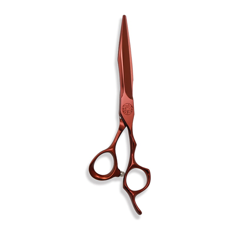 Serie de cizallas de corte de pelo CNC profesionales totalmente rojas con agujero ciego