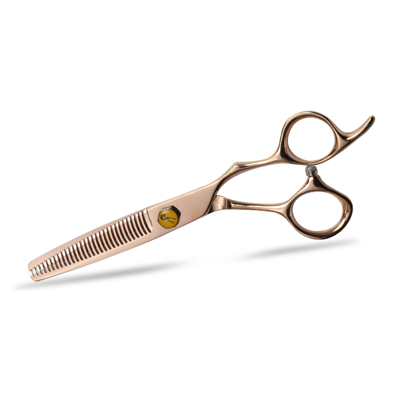 Tijeras de corte de pelo de acero 440C oro rosa