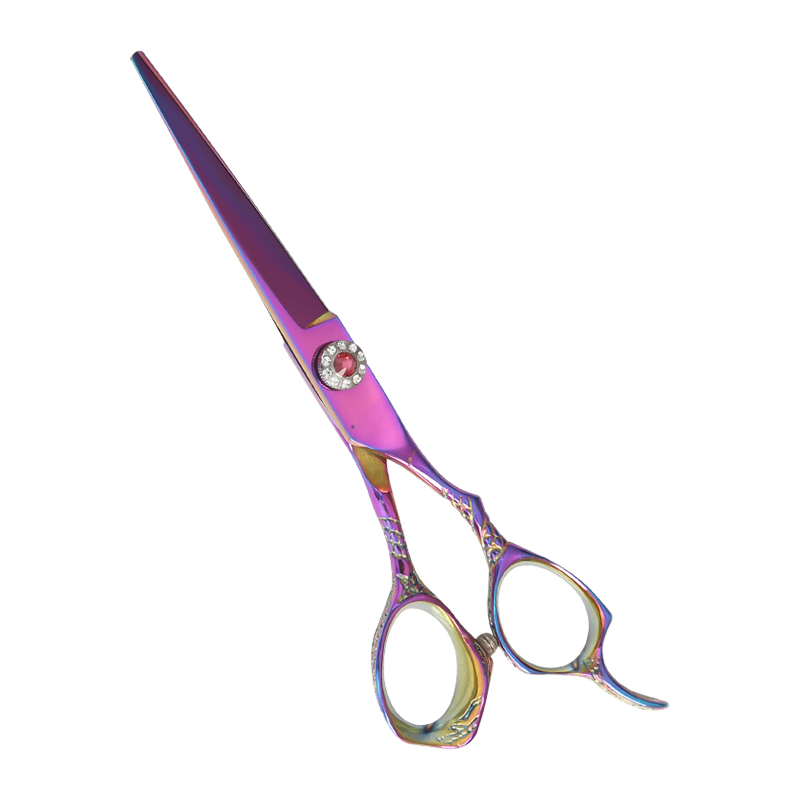 Serie de tijeras de corte de pelo con mango floral colorido chapado en titanio de 6,0 pulgadas
